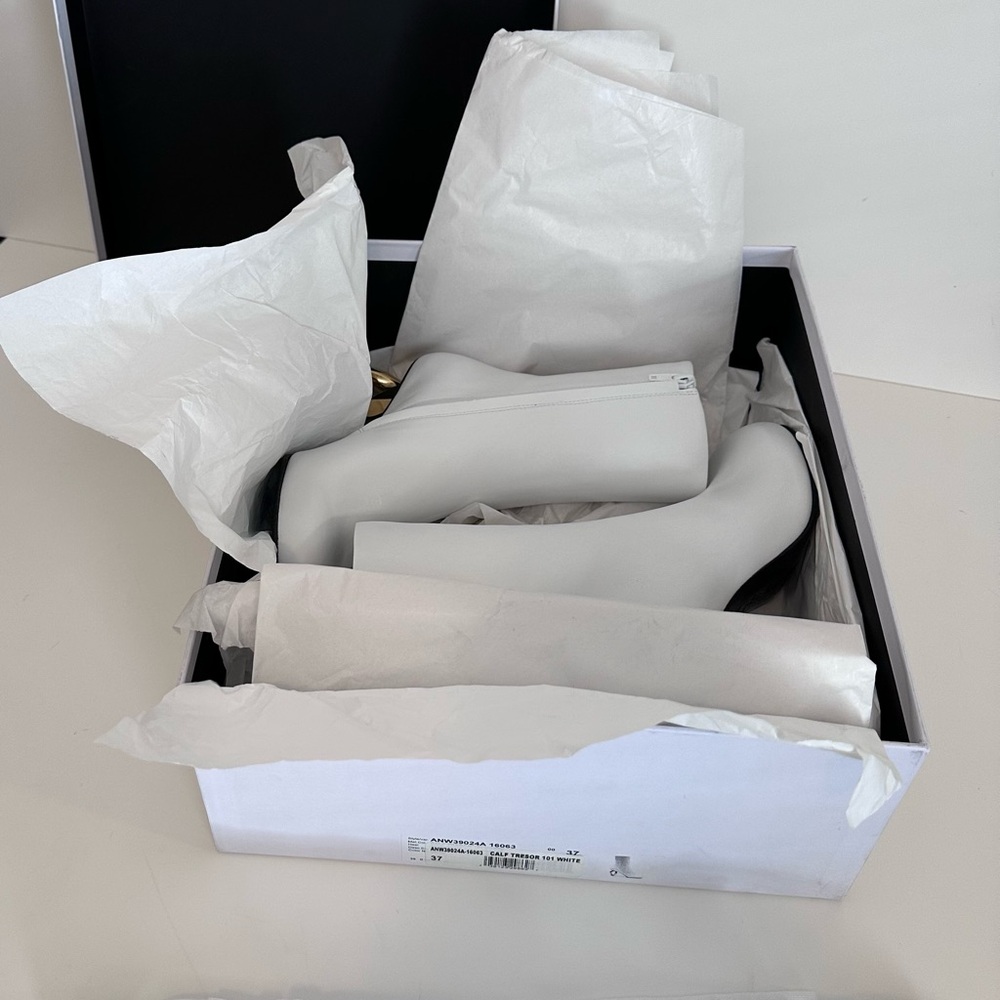 White Boots with Gold Sculptured Statement Heels. New With Box, By JW ANDERSON